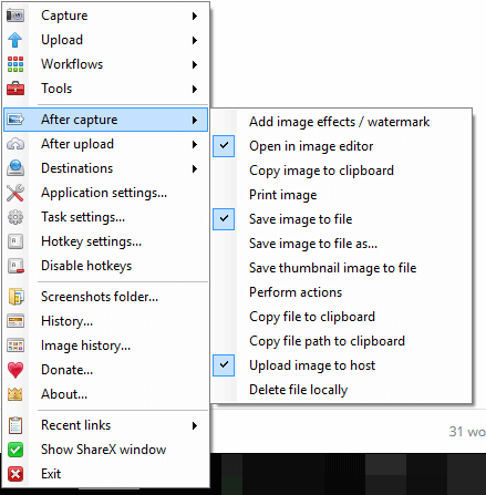 ShareX After Capture Options